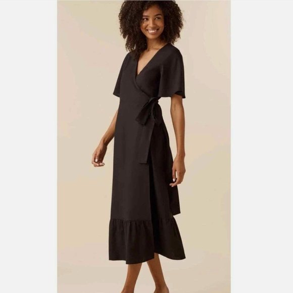 NWT Vetta The Flutter Sleeve Wrap Dress in Black XS - Picture 1 of 3